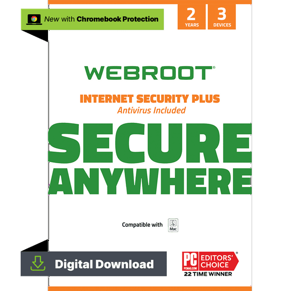Webroot Internet Security Plus with Antivirus Protection - 2020 Software / 3 Device / 2 Year Subscription / Mac (Digital Download)