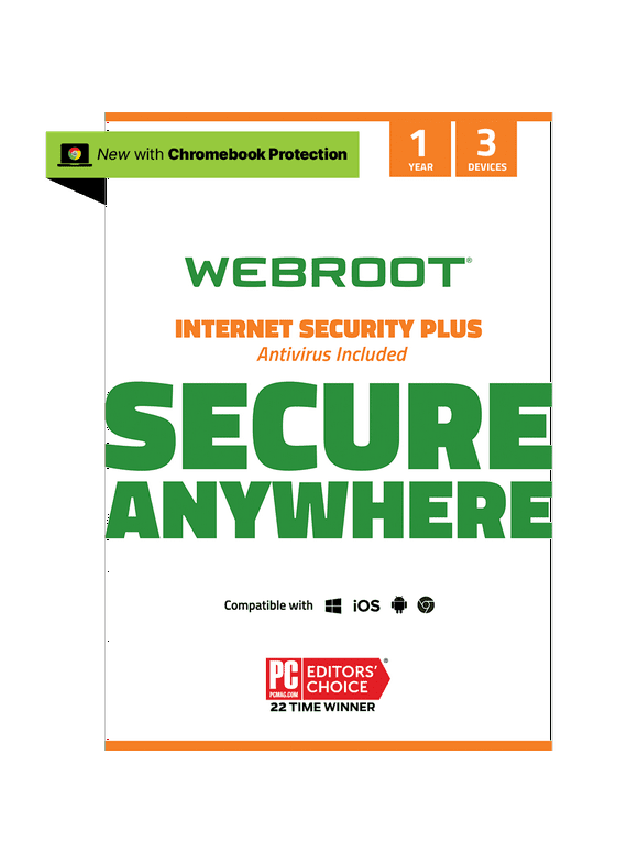 Webroot Internet Security Plus with Antivirus Protection for 3 Devices, 1-Year Subscription – Windows/Chrome/MacOS/Android/Apple iOS [Box]