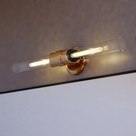 Webster 2 Light LED Compatible Gold Brass Contemporary Bathroom Vanity Wall Sconce Fixture Clear Glass