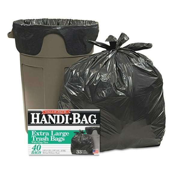 Handi-Bag Super Value Pack Trash Bags 33gal .65mil 32.5 x 40 Black 40/Box HAB6FTL40