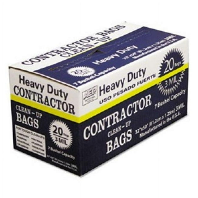 Webster Industries WBI0186470 32 x 50 in. Heavy-Duty Contractor Clean-up Bags - 55-60 gal, Black - 20 Carton