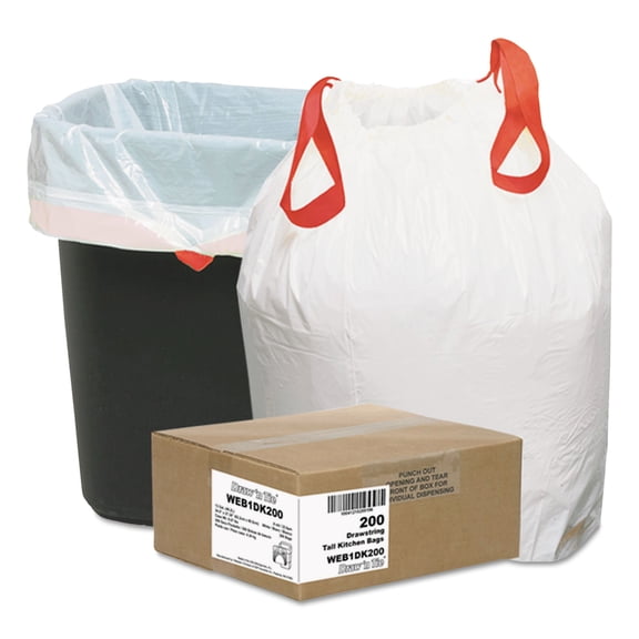 Webster - Trash can liner - drawstring - 13 gal - white - pack of 200