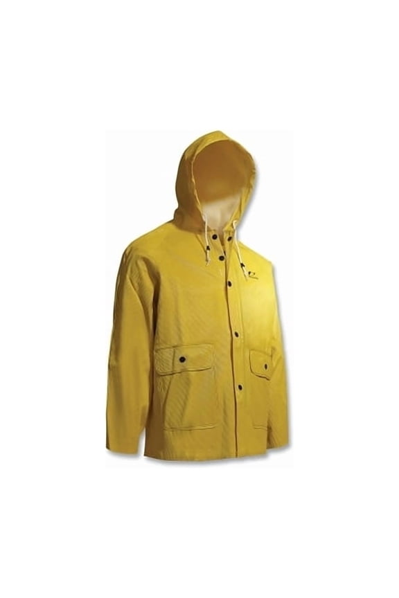 Webtex Rain Jacket, Attached Hood, 0.65 mm Thick, Heavy-Duty Ribbed PVC, Yellow, X-Large