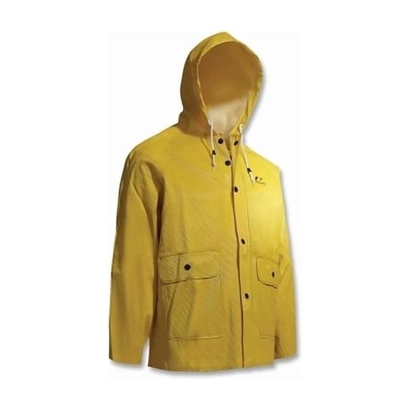 Webtex Rain Jacket, Attached Hood, 0.65 mm Thick, Heavy-Duty Ribbed PVC, Yellow, X-Large