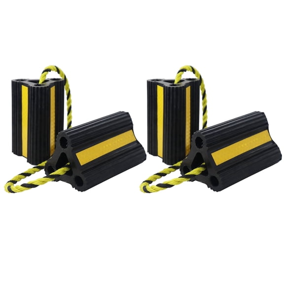 Wecarlle Rv Wheel Chocks for Trailers Heavy Duty Rubber Wheel Immobilizers & Chocks with 3 Reflective Strips, Black, 2 Pair 4 Pieces