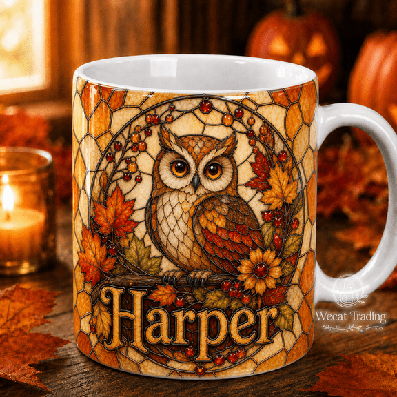 Wecat Trading Personalized Mug Autumn Owl Name Design