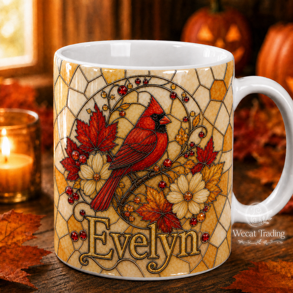 Wecat Trading Personalized Mug Cardinal Autumn Name Design