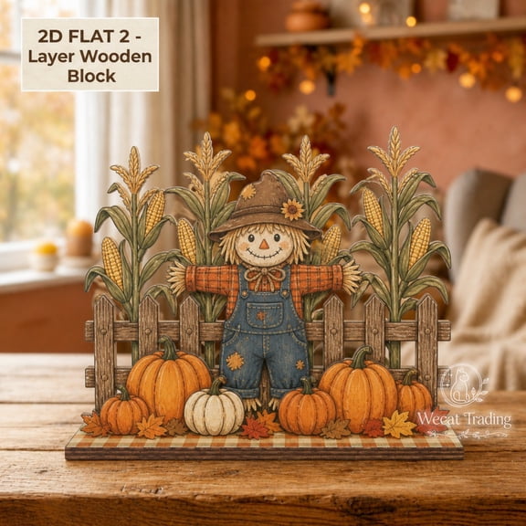 Wecat Trading Rustic Wooden Block Scarecrow Halloween Decor