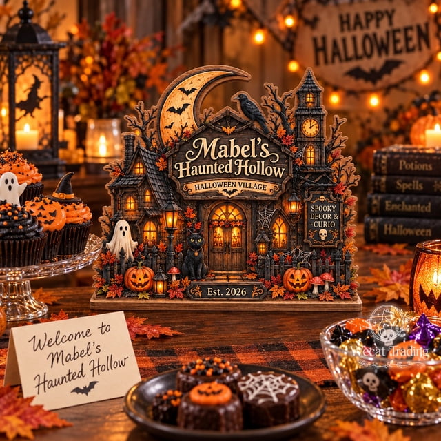 Wecat Trading Spooky Haunted Village Wooden Block Halloween Decor ...