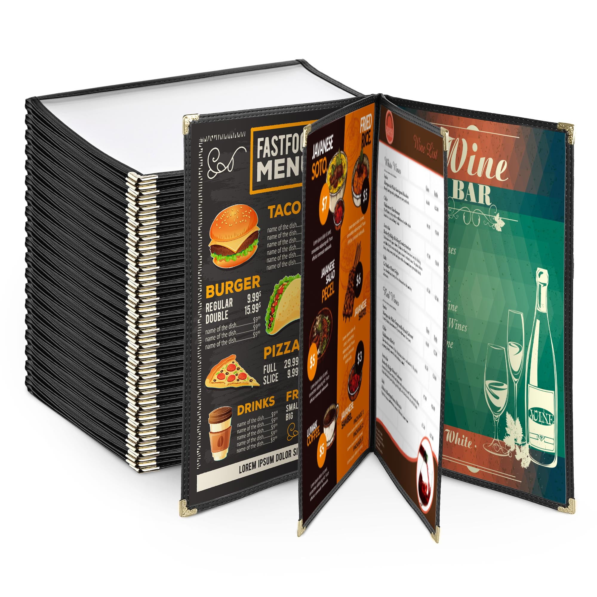 Walmart exclusive discounts  Free Shipping! Wechef 20PCS Menu Cover 8.5"x11" 4 Page 8 View Restaurant Deli Cafe Black Trim Folder Clear Volume