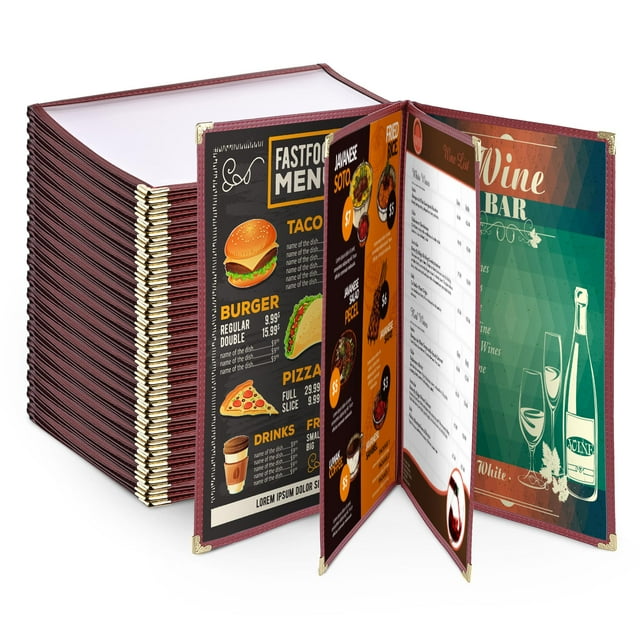 Wechef 20pcs 8.5"x14" Menu Cover 4 Pages 8 Views Reinforce Corner Double Stitch for Restaurant Cafe