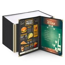 Wechef 30pcs 2 Pages 4 View Double Stitched Fold 8.5x14" Menu Cover Deli Food Cafe Black Clear Book