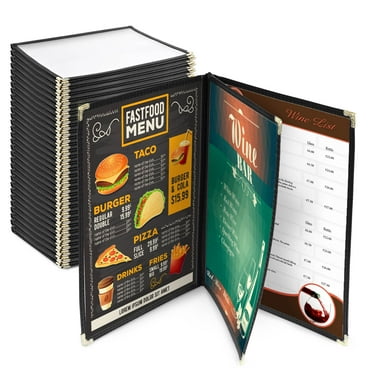 Wechef 30pcs Non-Toxic Menu Covers 8.5x11inches Black Book Style Cafe Bar 3 Pages 6 View