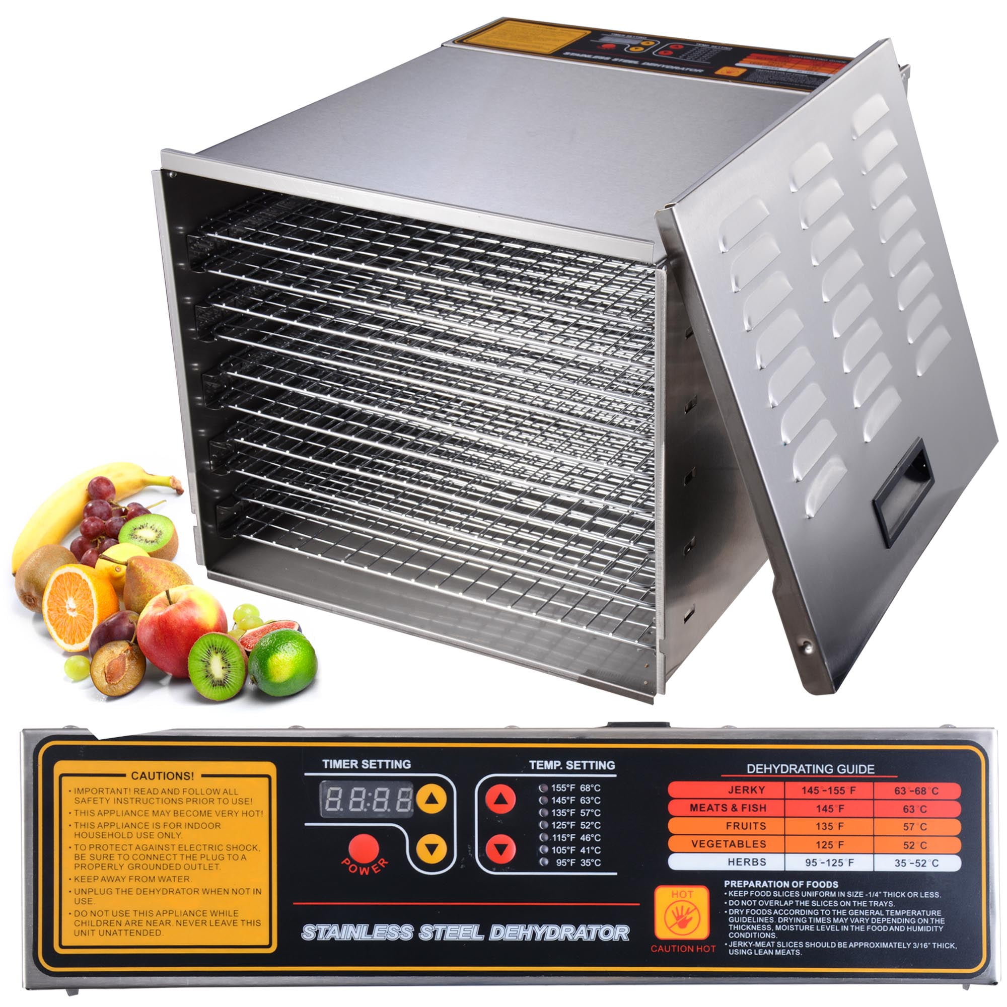 MIDUO 10 Trays 800W Commercial Food Dehydrator Stainless Steel Fruit Beef Meat  Dryer Machine 