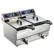 Wechef Commercial Electric Deep Fryer 23.4L 2 Tanks Fryer with Timer and Drain Stainless Steel French Fry Wings