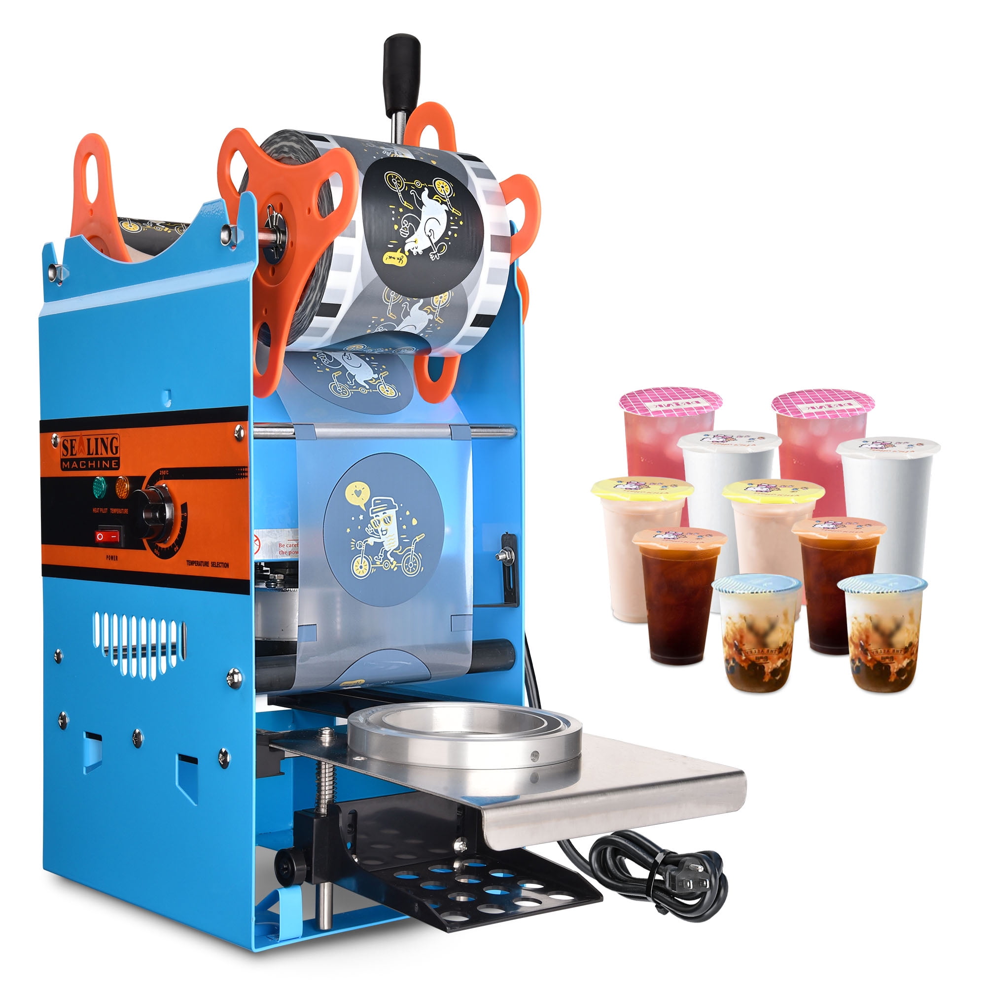 VEVOR Manual Tea Cup Sealer Machine 300-500 Cup per Hour 90/95 mm Cup  Diameter Boba Tea Sealing Machine for Restaurants, Blue NFWY-802F110VPRA2V1  - The Home Depot