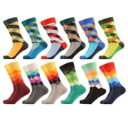 WeciBor Men's Colorful Argyle Pattern Combed Cotton Crew Socks Size 12-16