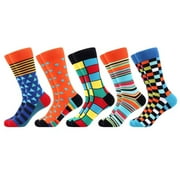 WeciBor Men's Dress Colorful Striped Grid Casual Combed Cotton Crew Socks 5 Packs 10-13