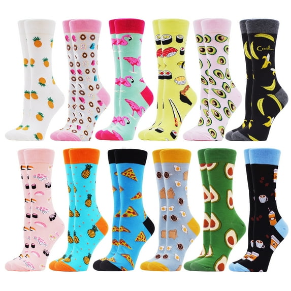 WeciBor Women's Funny Fruit Pattern Casual Cotton Crew Socks 12 Packs Sock Size 9-12