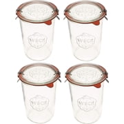 Weck Canning Jars 743-28.7 fl. oz Weck Mold Jars made of Transparent Glass - Eco-Friendly Canning Jar - Food Storage Containers with Lids Airtight - 3/4 Liter Tall Jars Set - Set of 4 Jars with Lids