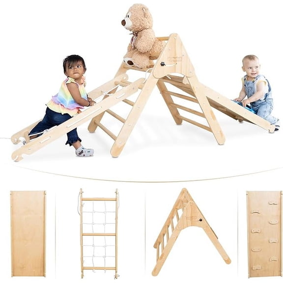 Wedanta Wood Foldable Climbing Toys for Toddlers 4 in 1 Triangle Climber with Ramp Triangle 3