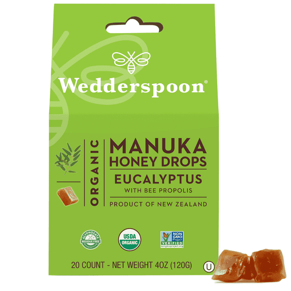 Wedderspoon Organic Manuka Honey Drops Eucalyptus, 20 Count