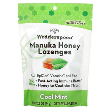 Wedderspoon Manuka Honey Immunity Lozenges with Epicor, Zinc, Vitamin C – Cool Mint, 18ct