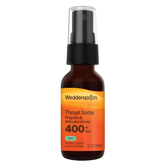 Wedderspoon Manuka Honey 400+ MGO & Propolis Throat Spray for Sore Throat Relief, Chamomile & Mint, 1 fl oz