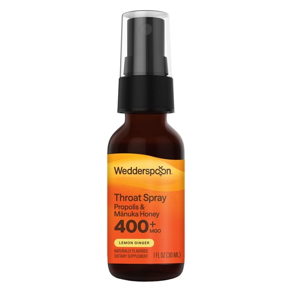 Wedderspoon Manuka Honey & Propolis Throat Spray, Lemon Ginger, MGO 400+, 1 fl oz (30 ml)