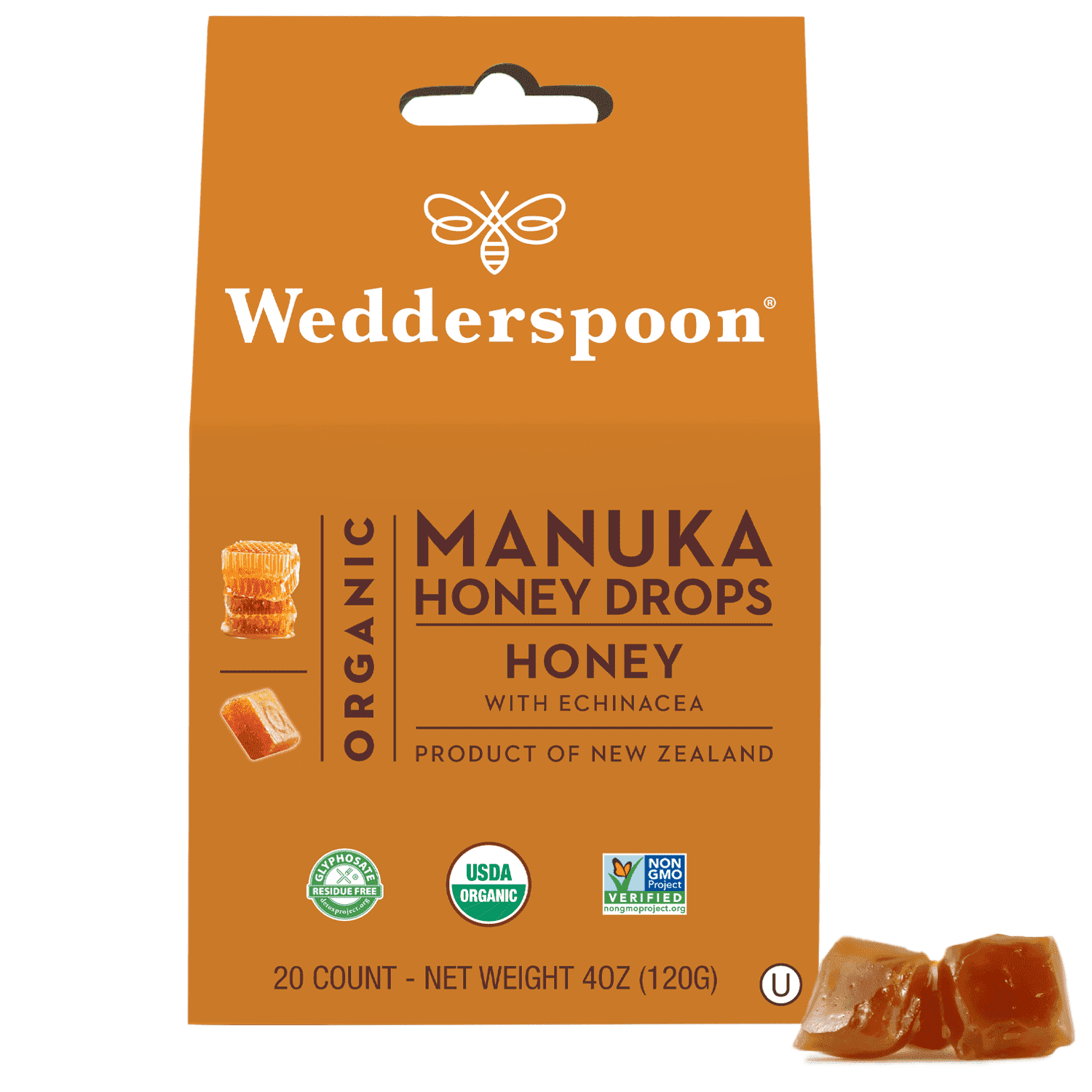 Wedderspoon Organic Manuka Honey Drops Honey, 20 Count