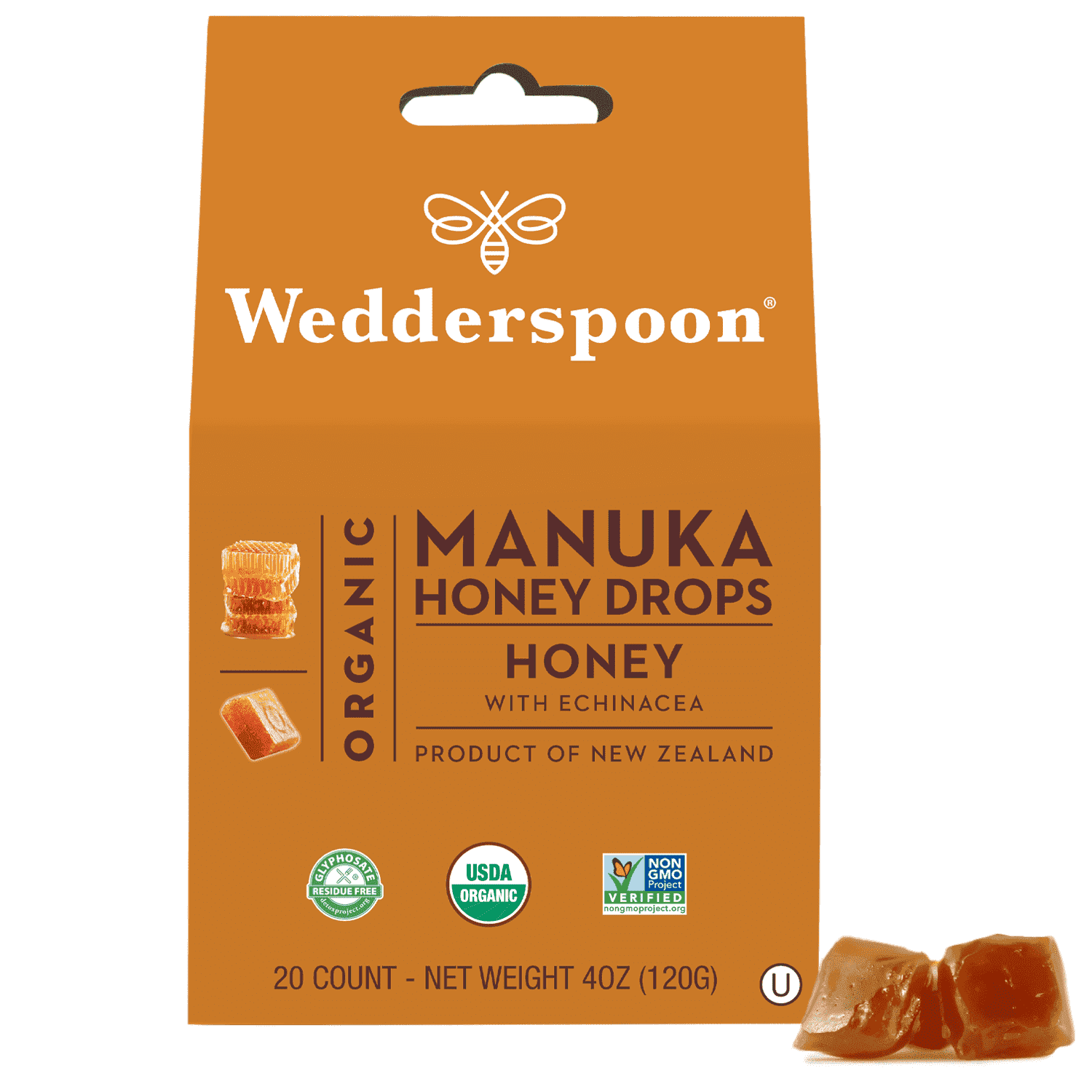 Wedderspoon Organic Manuka Honey Drops Honey, 20 Count
