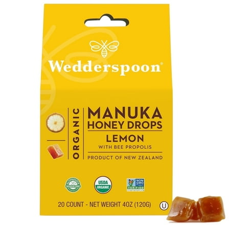 Wedderspoon Organic Manuka Honey Drops Lemon, 20 Count