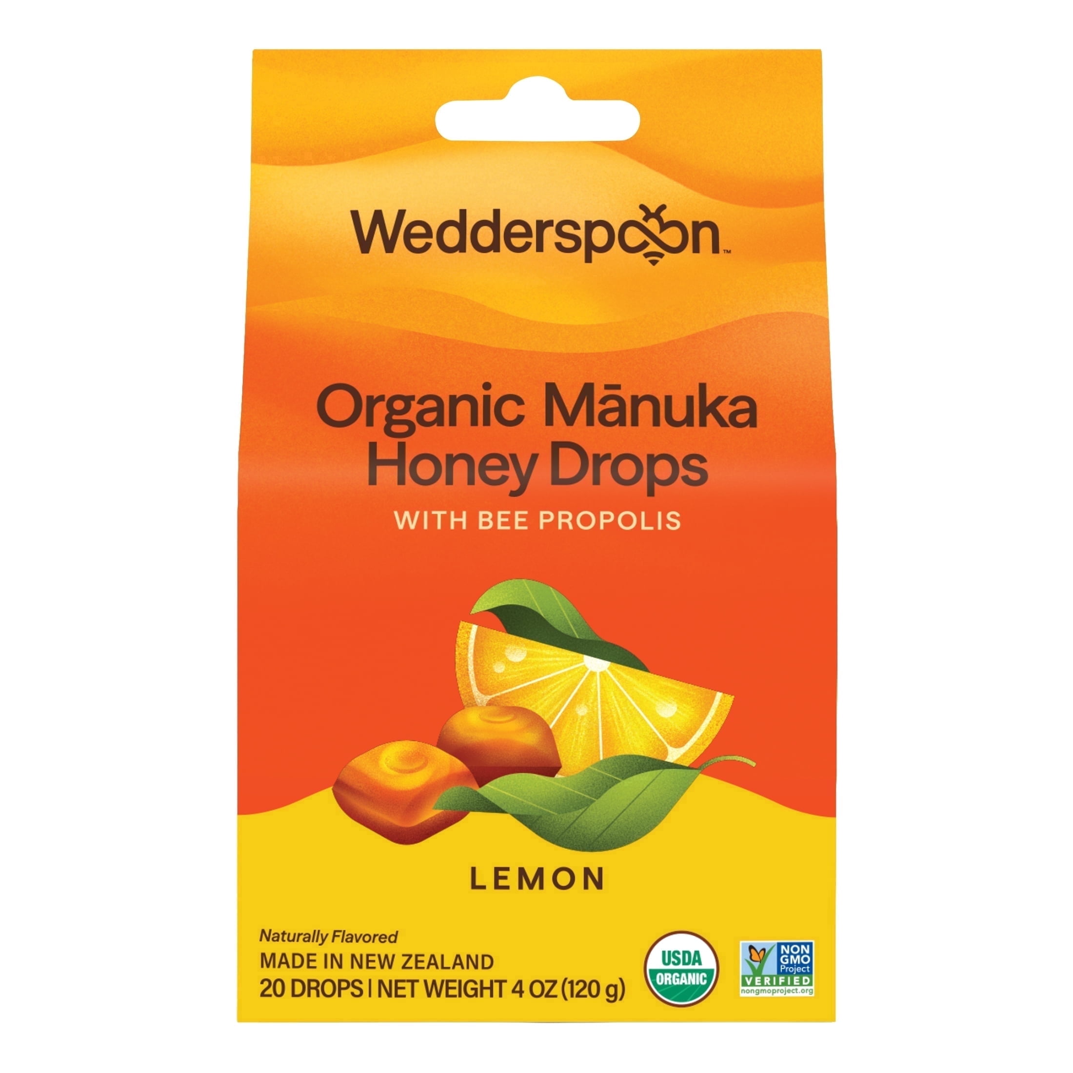 Wedderspoon Organic Manuka Honey Lozenges, Lemon, Bee Propolis, 20