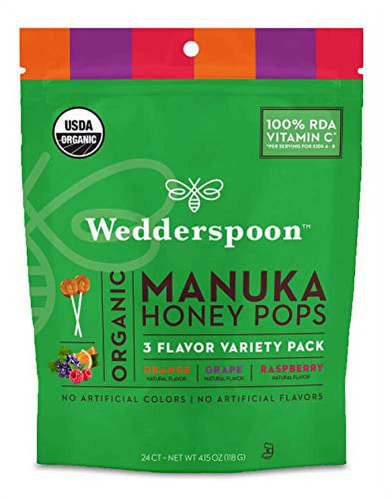 Wedderspoon Organic Manuka Honey Lollipops, Variety Pack, 24 Count