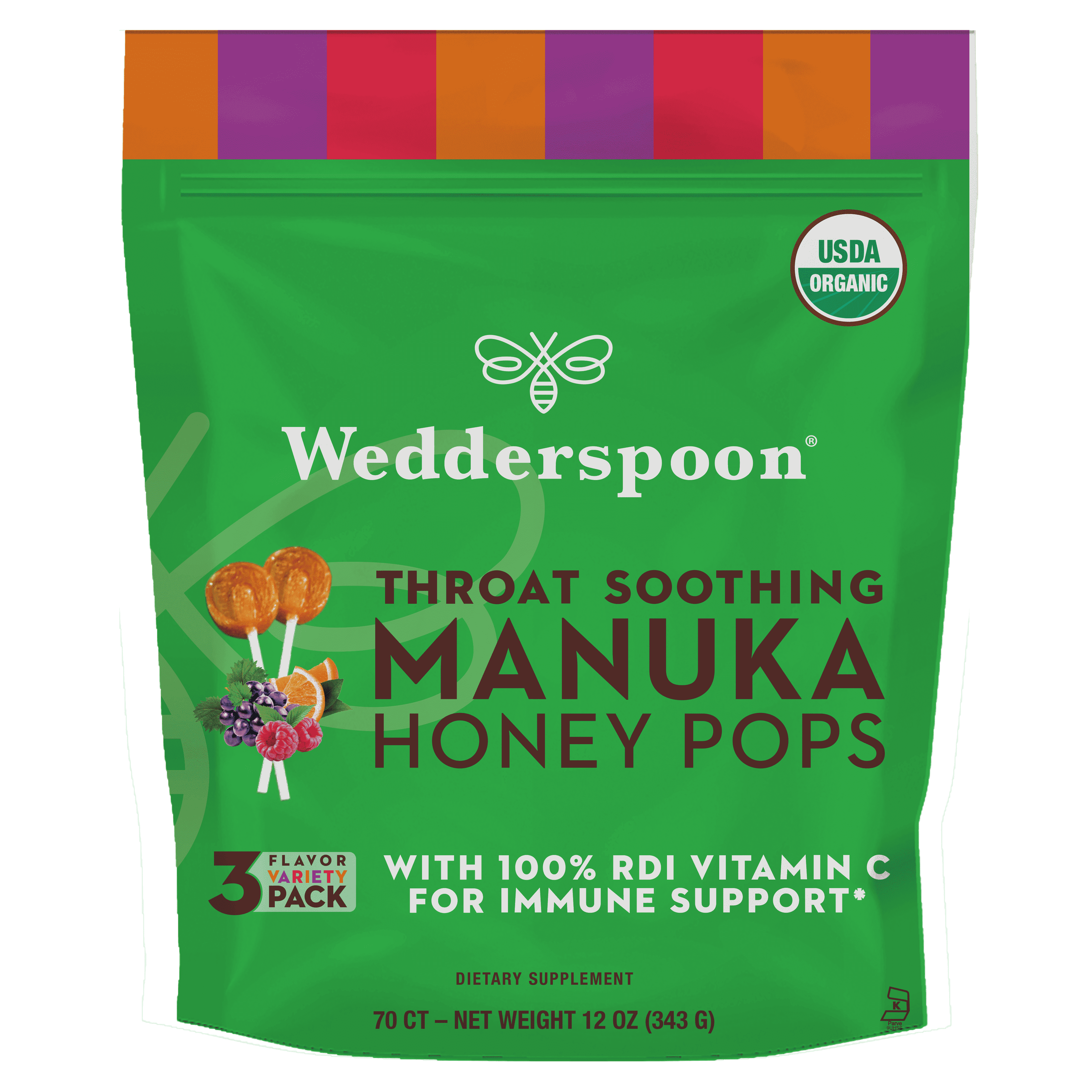 Wedderspoon Organic Manuka Honey Pops, Variety Pack Club Size, 70 Count