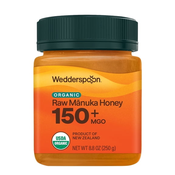 Wedderspoon Raw Unpasteurized Organic New Zealand Manuka Honey, 150+ MGO, 8.8 oz Jar