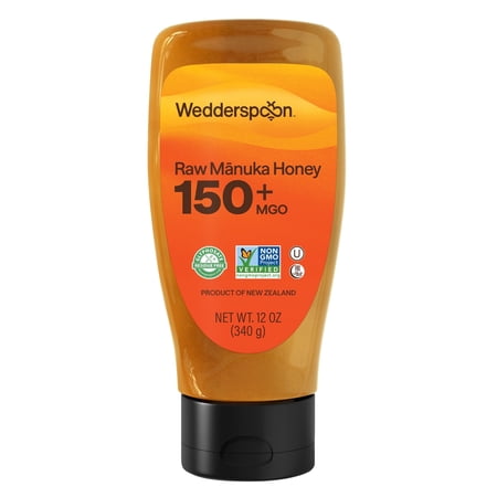 Wedderspoon Raw Unpasteurized New Zealand Manuka Honey, 150+ MGO, 12 oz Squeeze Bottle