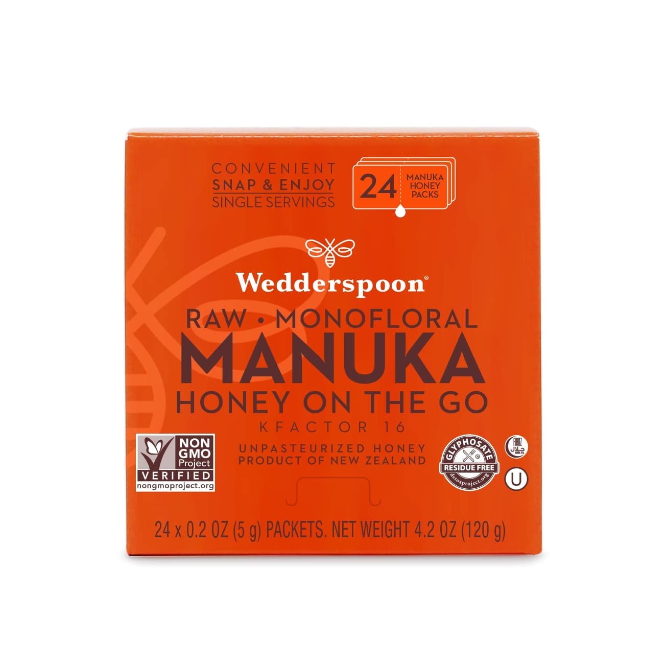 Wedderspoon Raw Monofloral Manuka Honey On The Go, Kfactor Wedderspoon Raw Monofloral Manuka Honey On The Go, Kfactor