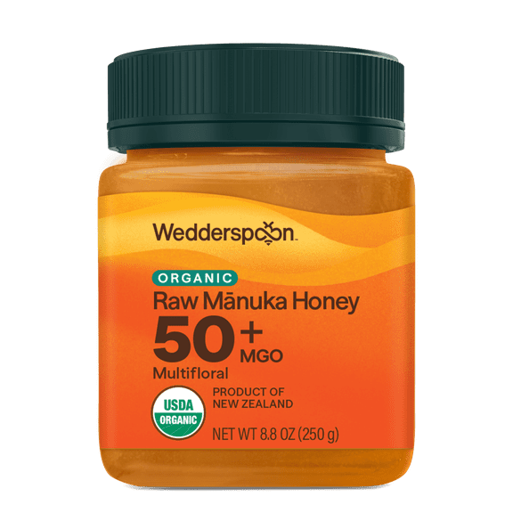 Wedderspoon Raw Unpasteurized Organic New Zealand Manuka Honey 50+ MGO, 8.8 oz Jar