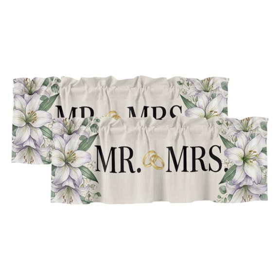 Wedding 2 Panels Kitchen Valance, Mr Curtains Valances for Small Windows Rod Pocket Window Treatments for Living Room Bedroom 42" W x 12" L