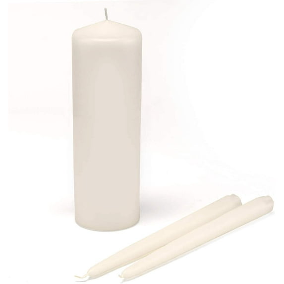 Wedding 9-Inch Pillar and 2 10-Inch Tapers Unity Candle Set, Set of 3,