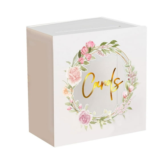 Wedding Acrylic Card Box with Slot Envelope Card Holder Floral Print Versatile Accessory Gift Card Box for Birthday, Baby Shower Style B