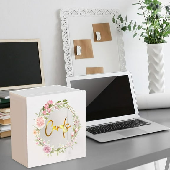 Wedding Acrylic Card Box with Slot Gift Card Box Floral Print Multifunctional Wishing Box Envelope Card Holder for Reception Style B