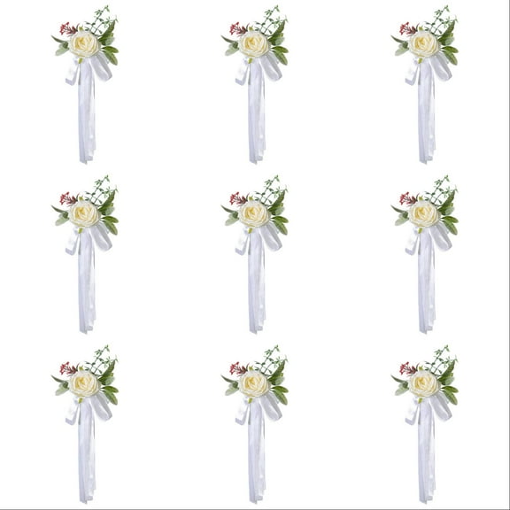 Wedding Aisle Decorations Artificial Flowers - Rose Chair Back Decor with Ribbons for Wedding Ceremony - Pew Flowers, Wedding Chair Decorations for Reception, Party & Photography Props