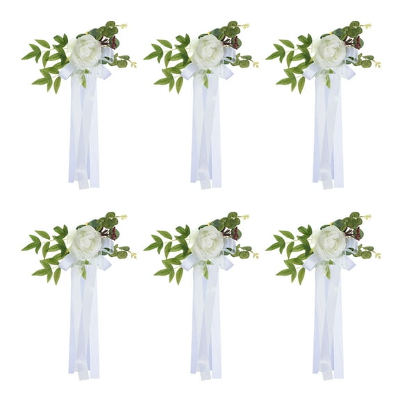 Wedding Aisle Decorations Pew Flowers for Wedding Ceremony Chair Floral Decoration Artificial Flowers, White 6 Pack