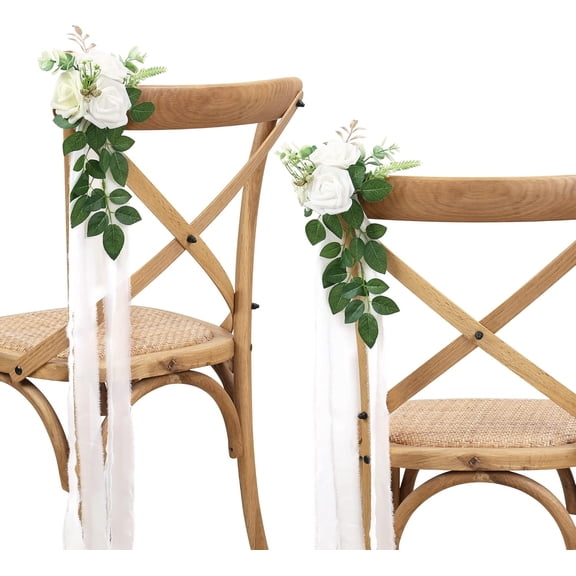 Wedding Aisle Decorations for Wedding Ceremony Set of 10 Pew Flowers for Church Chair Decorations Party Decor with Artificial Flowers Eucalyptus and Ribbons White