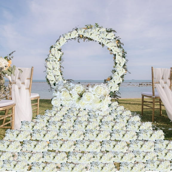 Wedding Aisle Flower Arrangement, 52cm Silk Rose Bouquet, T-table Decoration, White and Red Floral Centerpiece, Durable Artificial Flowers for Wedding Venues and Events