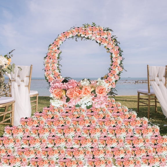 Wedding Aisle Flower Arrangement Artificial Silk Flowers Wedding Road Lead Floral Decor Ceremony Aisle Marker Venue Entrance Decoration Reception Party Event Centerpiece Display