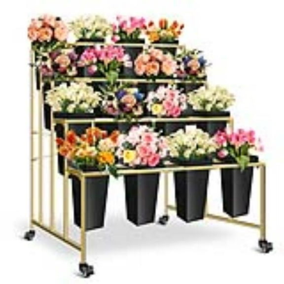 Wedding Aisle Gold Flower Stand 4-Tier Black Planters for Roses/Lilies, Tiered Display for Romantic Ceremony Decor