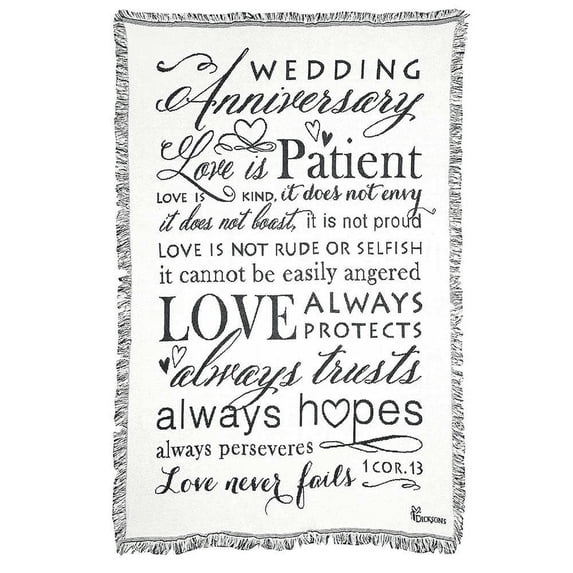 Wedding Anniversary 1 Corinthians 13 White 48 x 68 All Cotton Tapestry Throw Blanket